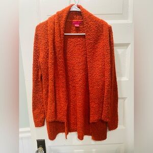 Sunny Leigh Vibrant Orange Open Front Cardigan, Size Large